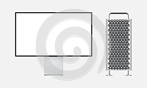 Stock vector illustration realistic professional computer. Isolated on grey background. EPS 10