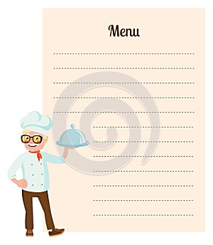 Stock vector illustration of a senior chef with dish in hand