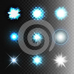 Stock vector illustration set ball lightning a transparent background. Abstract plasma sphere. Electric discharge, stars, flash,