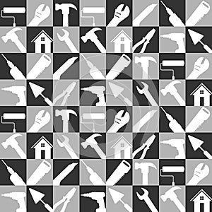 Stock vector illustration set of home repair tools icons. construction buildings tools for background. black and white color