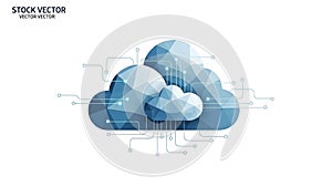 A cloud computing concept with a polygonal cloud and circuit lines on a white background