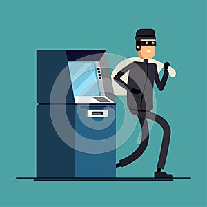 Stock Vector isolated illustration thief steals money from ATM