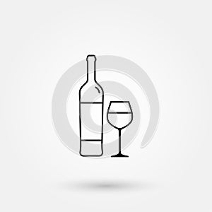 Stock vector line wine glass wine bottle icon