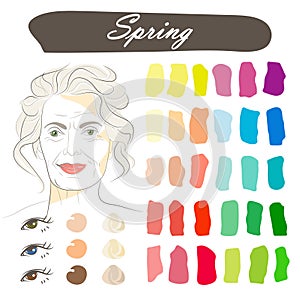 Stock vector seasonal color analysis palette with best colors for spring type of appearance