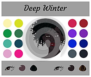 Stock vector seasonal color analysis palette for deep winter. Best colors for deep winter type of female appearance