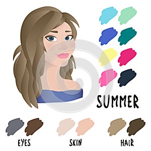 Stock vector summer type of female appearance. Face of young woman