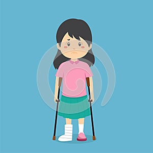 Stock Vector Wounded Girl with Crutches