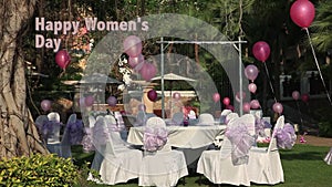 Stock Video Footage 1920x1080, Women's Day, March 8, celebration on open-air restaurant in the hotel.