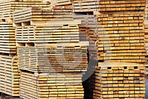 Stock of wood planks on the factory yard