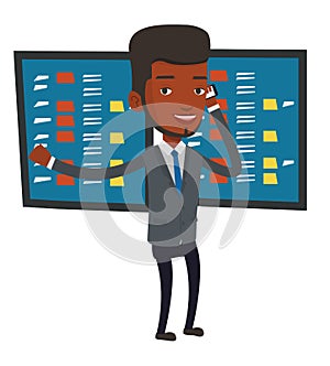 Stockbroker at stock exchange vector illustration.