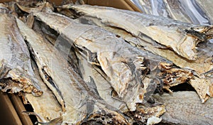 Stockfish from cod for sale in the fish market