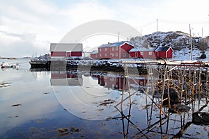 stockfish racks and wooden red cabins