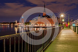 Stockholm. City embankment at sunset.