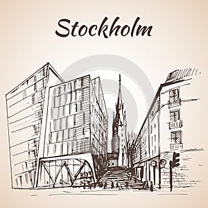Stockholm City Station - hand drawn illustration.