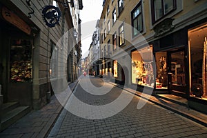 Stockholm Gamla Stan old town main street district. Stockholm, Sweden