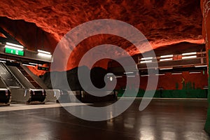 Stockholm metro or tunnelbana station Solna Centrum with unique design. Interior modern undeground photo