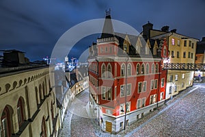 Stockholm night illuminated cityscape, Ormsaltaren. Stockholm Sweden