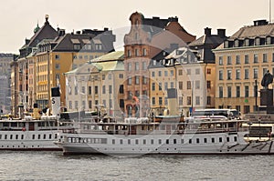 Stockholm old town and steamboats, Sweden. photo