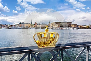 Stockholm old town cityscape and Royal crown, Sweden