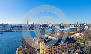 Stockholm old town - Gamla stan. Aerial view photo of Sweden capital