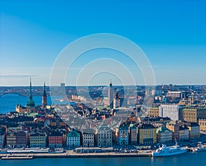 Stockholm old town - Gamla stan. Aerial view photo of Sweden capital