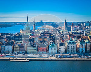 Stockholm old town - Gamla stan. Aerial view photo of Sweden capital