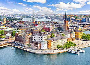 Stockholm old town Gamla Stan cityscape from City Hall top, Sweden