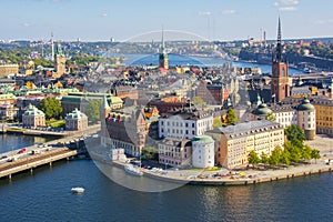 Stockholm old town Gamla Stan panorama from City Hall top, Sweden