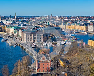 Stockholm old town - Gamla stan, Skeppsholmen. Aerial photo of Sweden capital