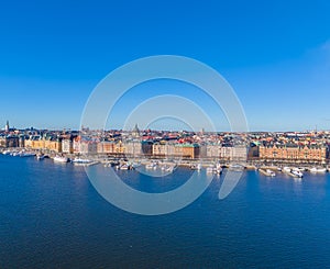 Stockholm old town - Ostermalm district. Aerial view photo of Sweden capital