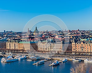 Stockholm old town - Ostermalm district. Aerial view photo of Sweden capital