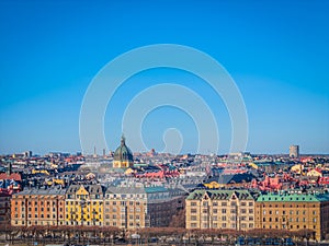 Stockholm old town - Ostermalm district. Aerial view photo of Sweden capital