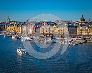 Stockholm old town - Ostermalm district. Aerial view photo of Sweden capital