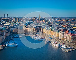 Stockholm old town - Ostermalm district. Aerial view photo of Sweden capital