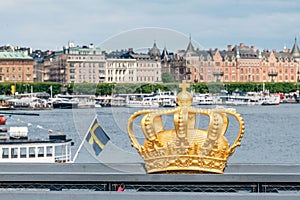 Stockholm old town with a Royal palace and Royal crown, Sweden
