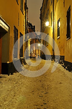 Stockholm old town street winter