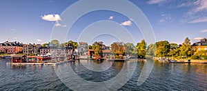 Stockholm - September 23, 2018: Harbor of Vaxholm in the Swedish Archipelago, Sweden