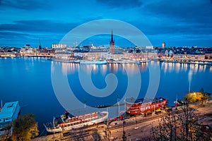 Stockholm skyline panorama in twilight, Sweden