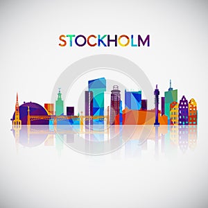 Stockholm skyline silhouette in colorful geometric style.