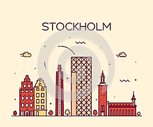 Stockholm skyline vector illustration linear