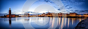 Stockholm sunset skyline panorama with City Hall