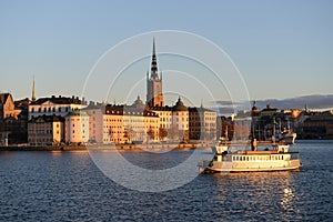 Stockholm sunset view with The Riddarholm Church