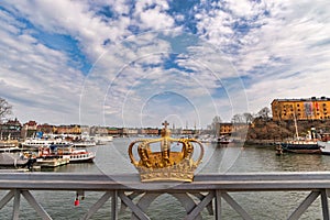 Stockholm Sweden, Gilded Crown on Skeppsholmsbron bridge