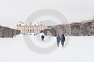 STOCKHOLM, SWEDEN - JANUARY 7, 2017: View over Drottningholm Palace and park on winter day. Home residence of Swedish royal family