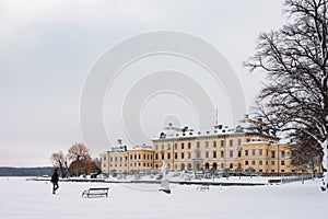 STOCKHOLM, SWEDEN - JANUARY 7, 2017: View over Drottningholm Palace and park on winter day. Home residence of Swedish royal family