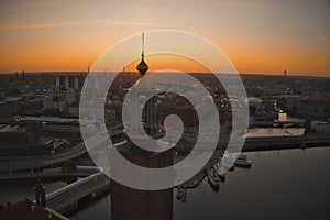 Stockholm, SWEDEN - June 21, 2019.Aerial view over Stockholm skyline in sunrise