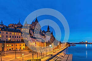 Stockholm Sweden night city skyline at Slussen photo