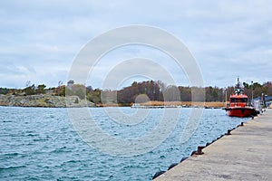 Stockholm, Sweden - November 3, 2018: Coastal safety, salvage and rescue boat.