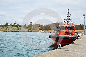 Stockholm, Sweden - November 3, 2018: Coastal safety, salvage and rescue boat.