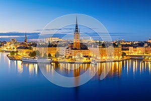 Stockholm, Sweden. Panoramic view of the City centre. The capital of Sweden. Cityscape during the blue hour.